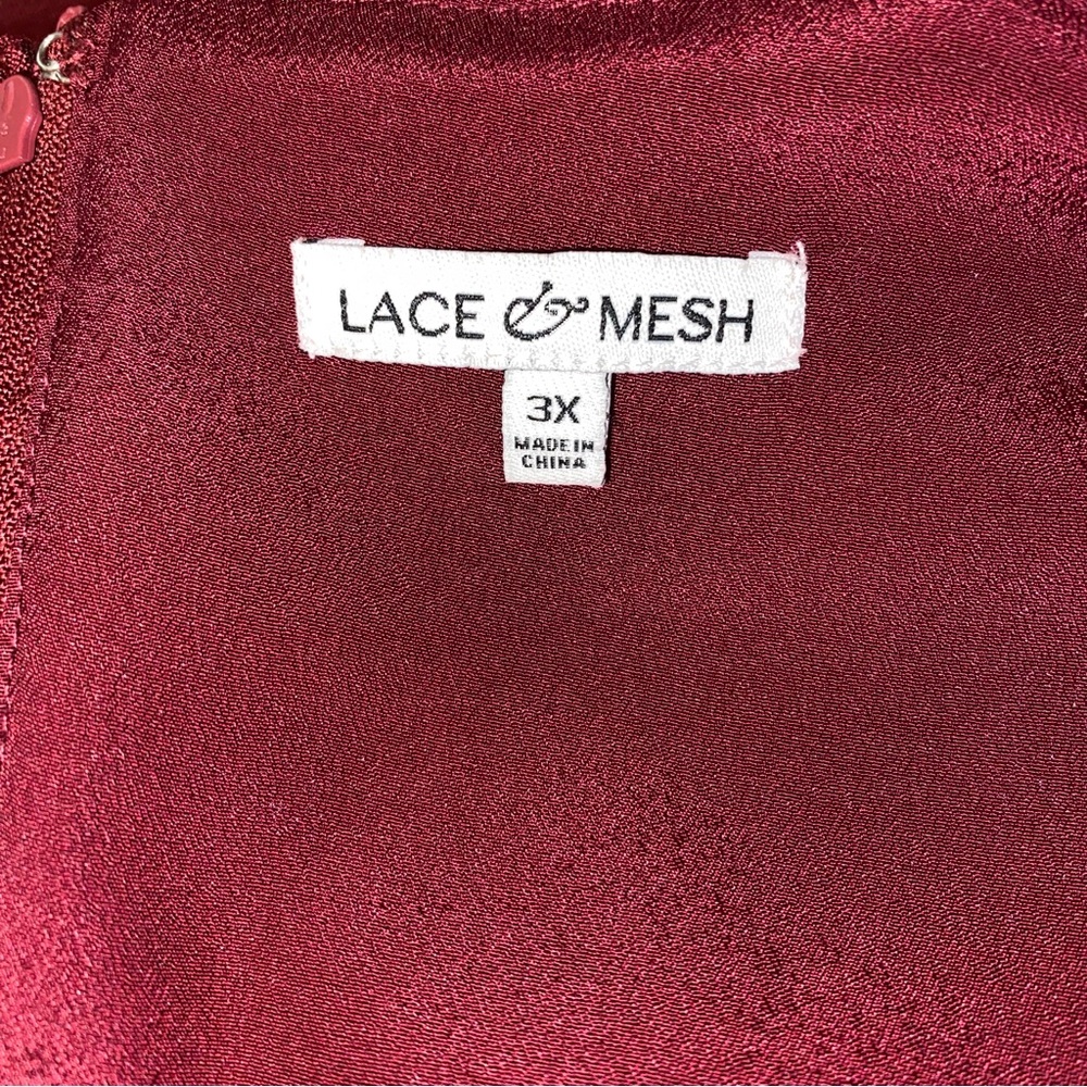 Lace & Mesh burgundy teal & gold floral jacquard dress with pockets size 3X - Picture 3 of 4